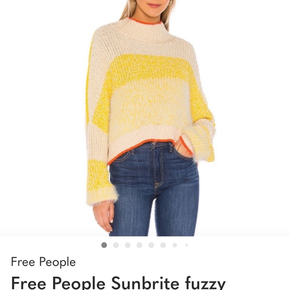 Free People Sunbrite Fuzzy Sweater - Yellow and Cream